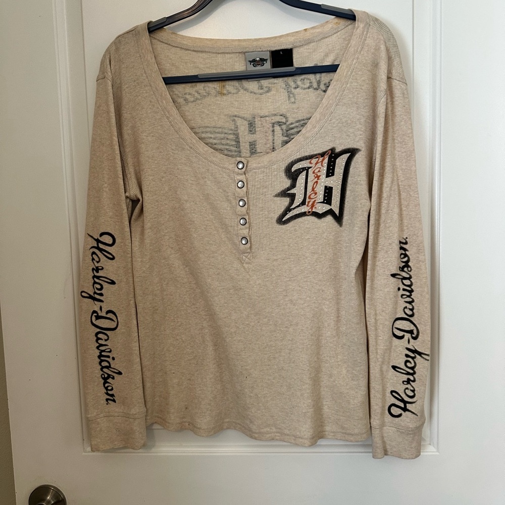 Harley-Davidson Cream Ribbed Long Sleeve Shirt
